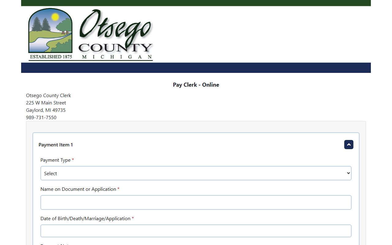 Otsego County Clerk records GovPros online payment portal categories