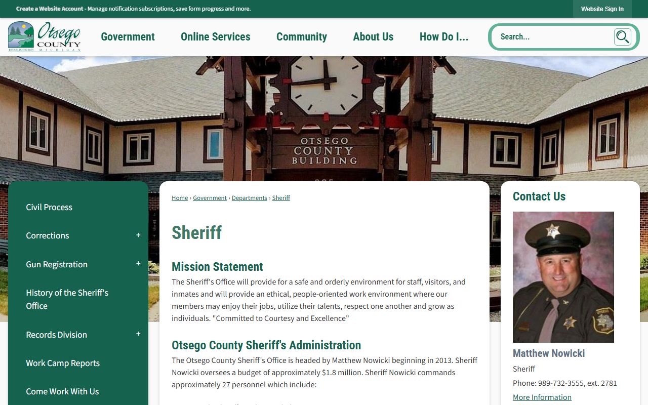 Otsego County arrest records Sheriff's Office booking and corrections
