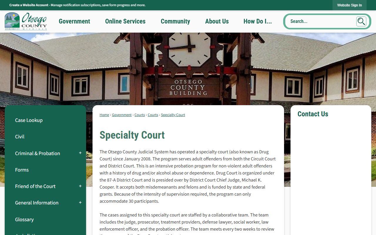Otsego County court dockets and specialty drug court program information