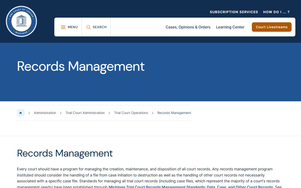 Otsego County court records management standards for Michigan trial courts