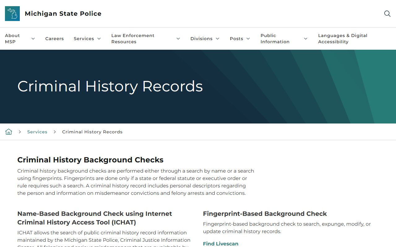 Otsego County criminal court records Michigan State Police ICHAT criminal history