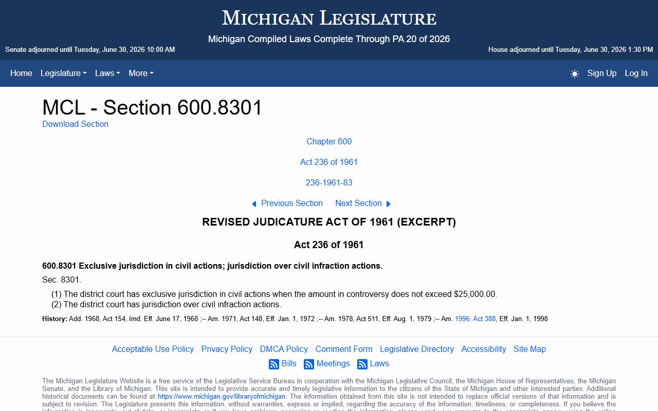 Otsego County Circuit Court records district civil jurisdiction statute