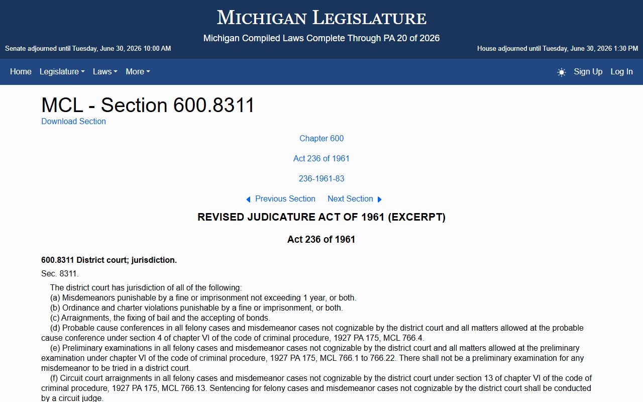 Otsego County Circuit Court records district criminal jurisdiction statute