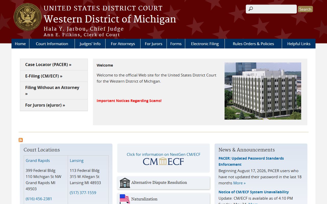 Otsego County Circuit Court records federal Western District of Michigan