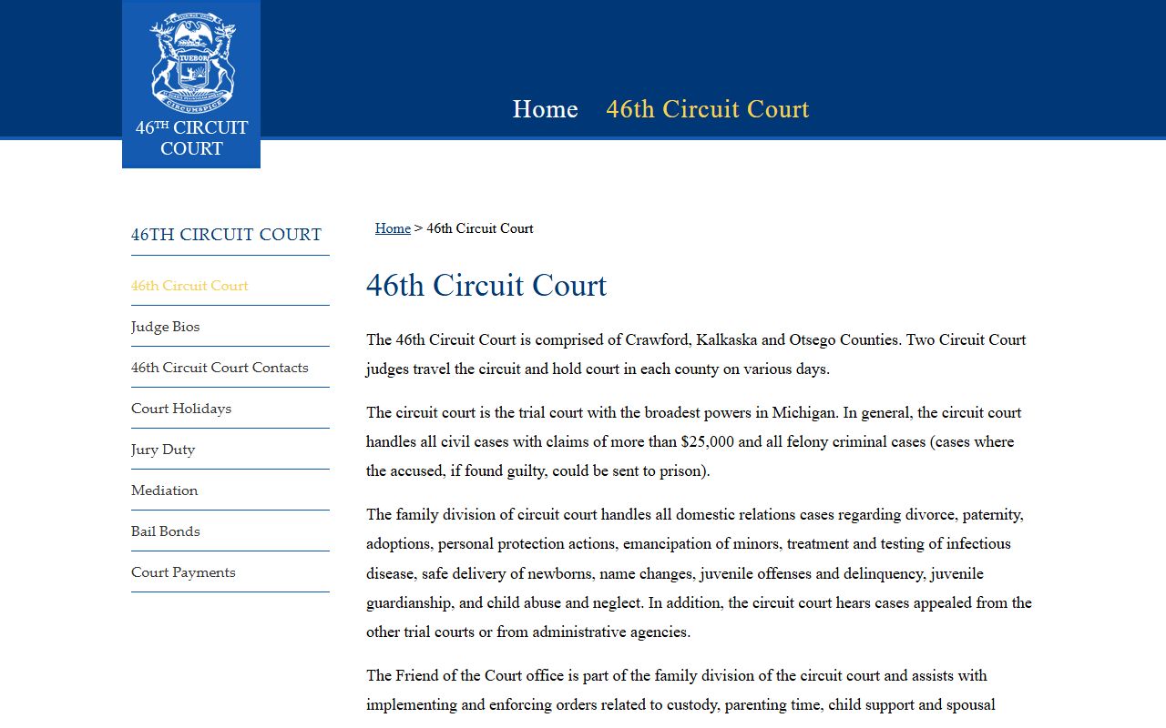 Otsego County 46th Circuit Court overview page
