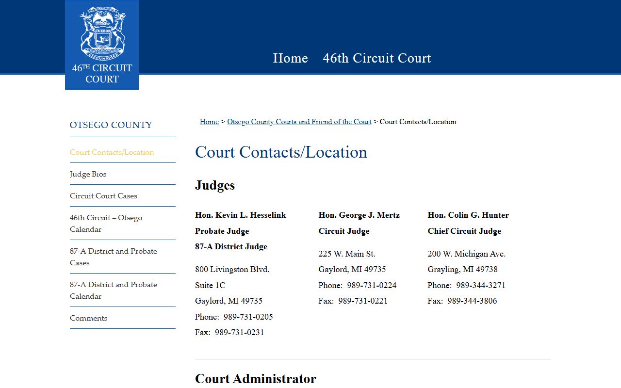 Otsego County court contacts and locations page