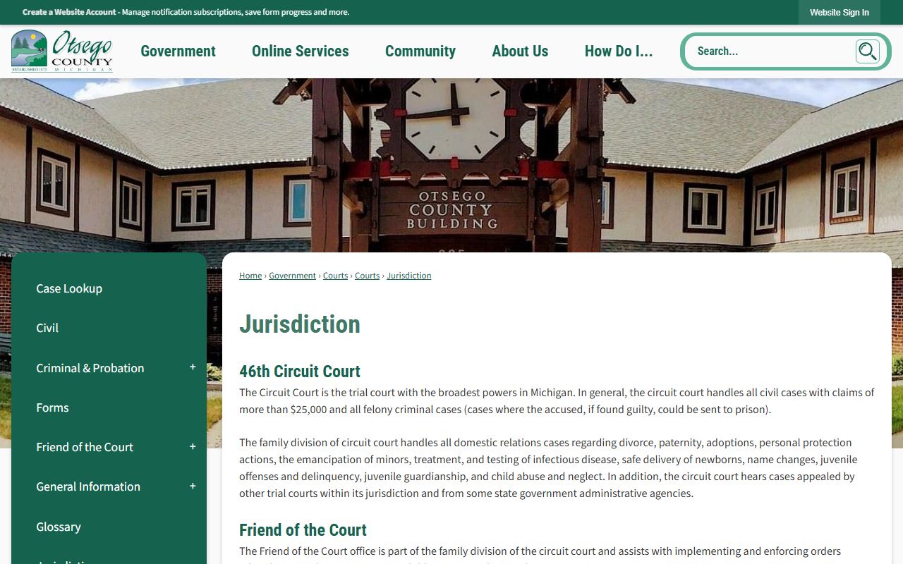 Otsego County court jurisdiction summary page