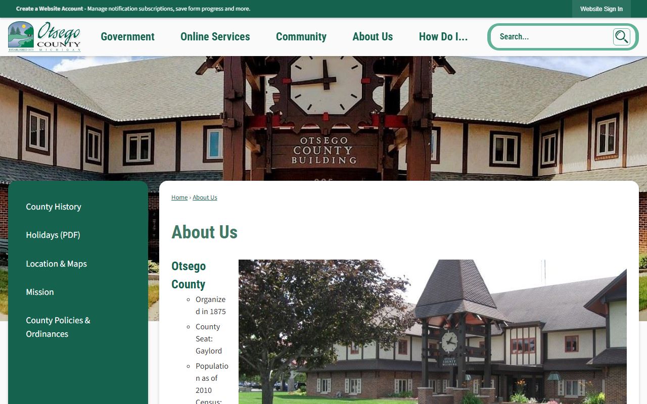 Otsego County about page with organization history