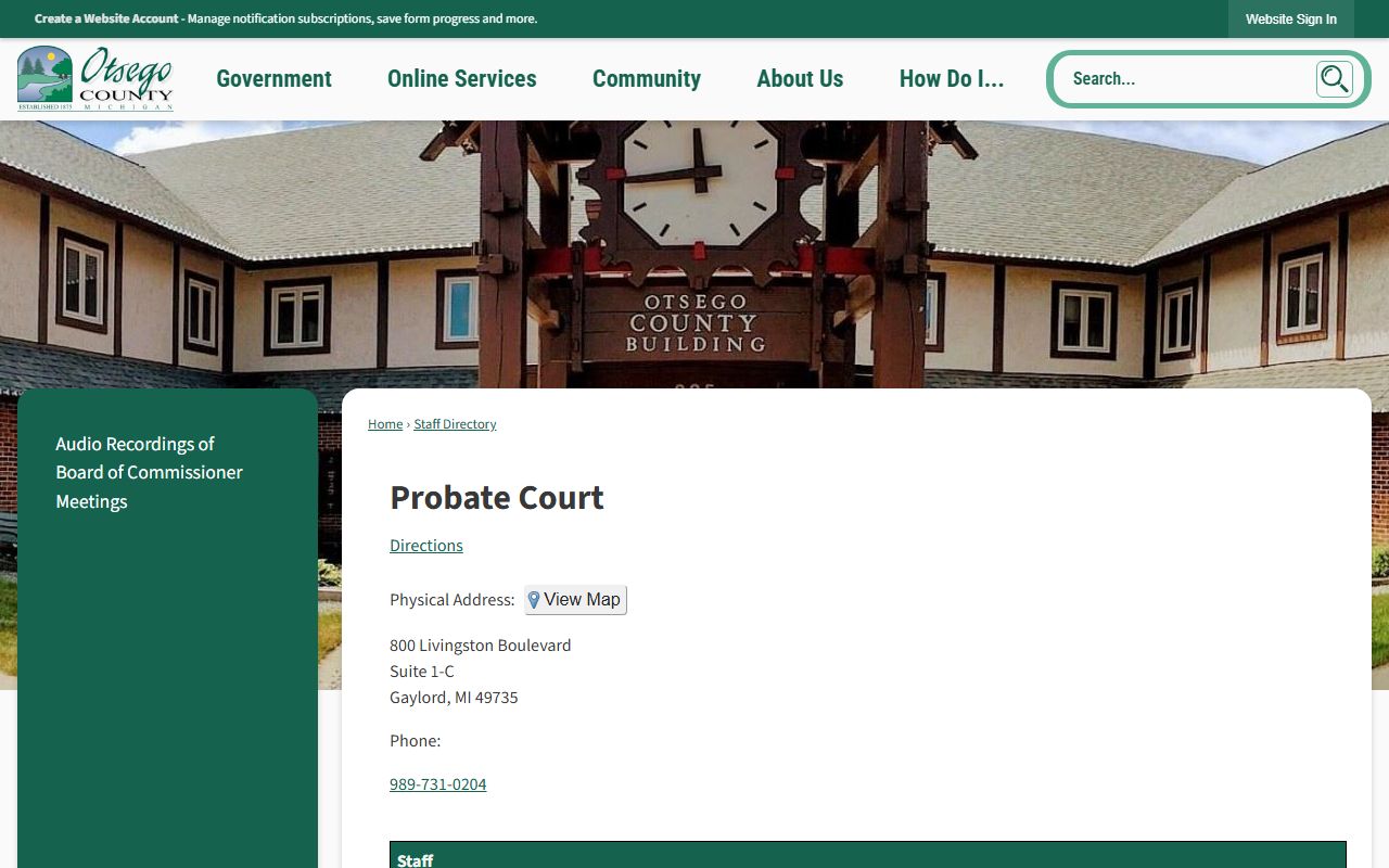 Otsego County probate records staff directory for the Probate Register and subject contacts